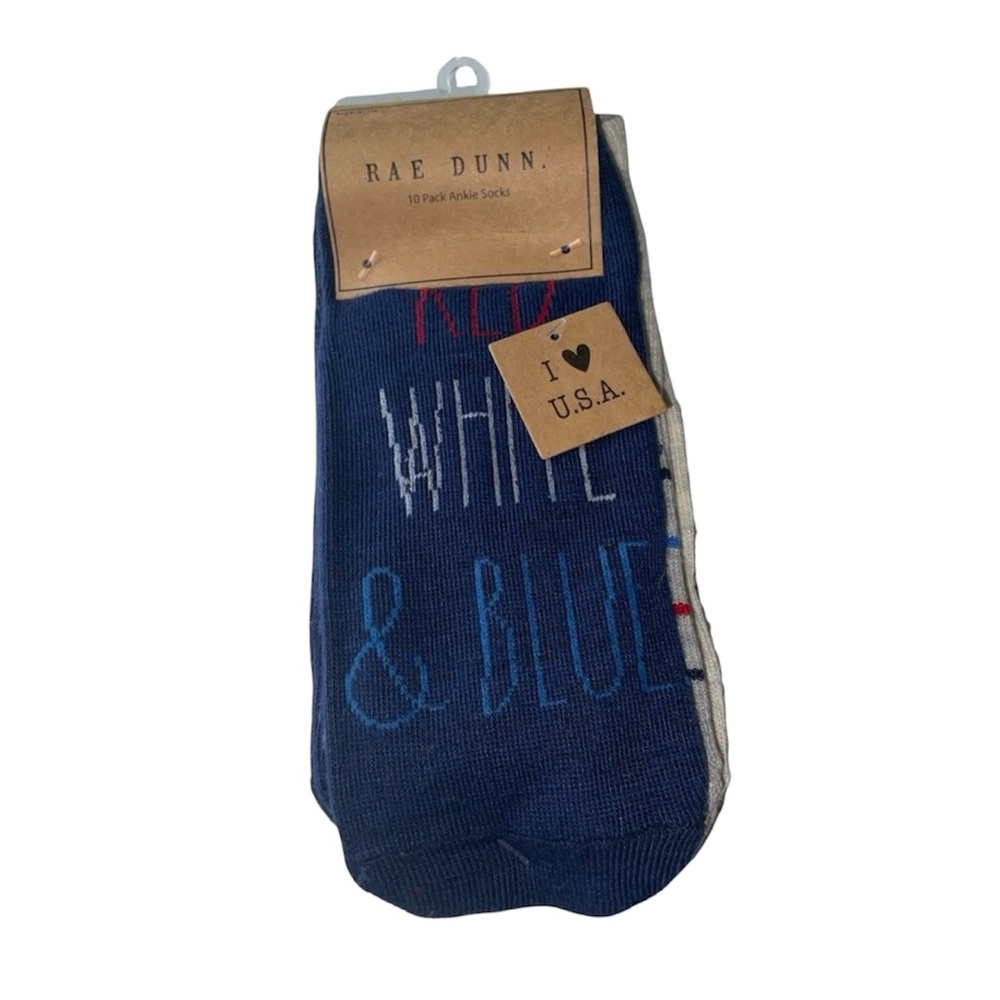 Rae Dunn Patriotic Socks I LOVE USA 10 Pack Ankle Socks Womens Size 5-10 New